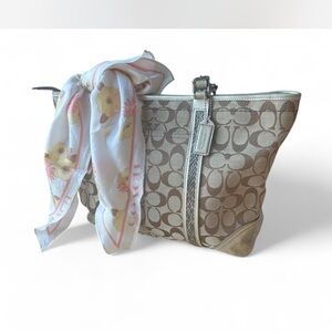 Authentic Vintage Coach Monogram Canvas Beaded Trim Gallery Tote Bag